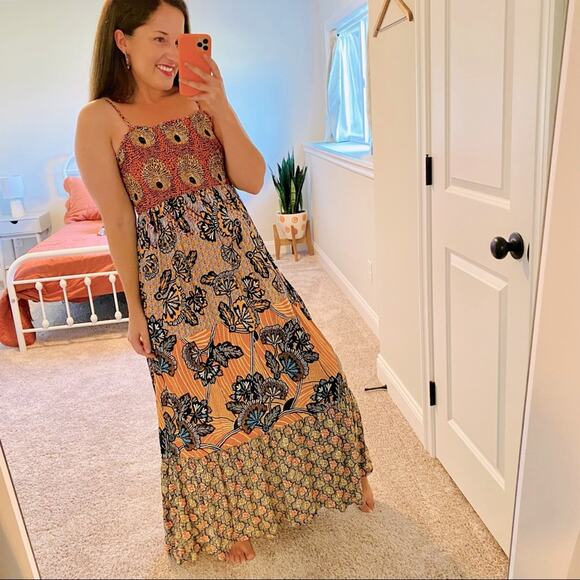 Anthropologie Dresses & Skirts - Anthropologie Pink Yellow Floral Smocked Maxi Dress XS